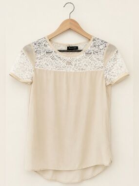 Massimo Dutti Mulberry Silk Lace Top – Cream | Size EU 40 (Fits XS–Small)